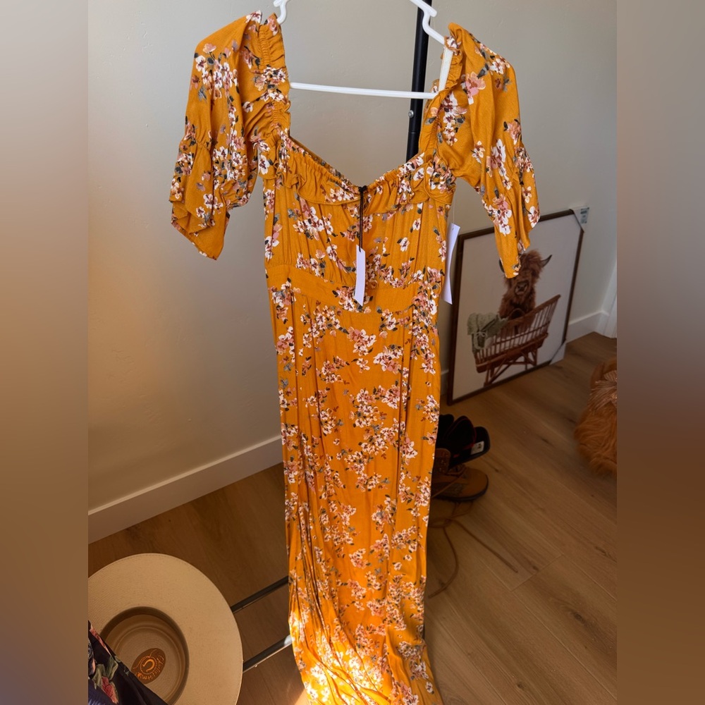 Flynn Skye Mustard Floral Off-Shoulder Maxi Dress